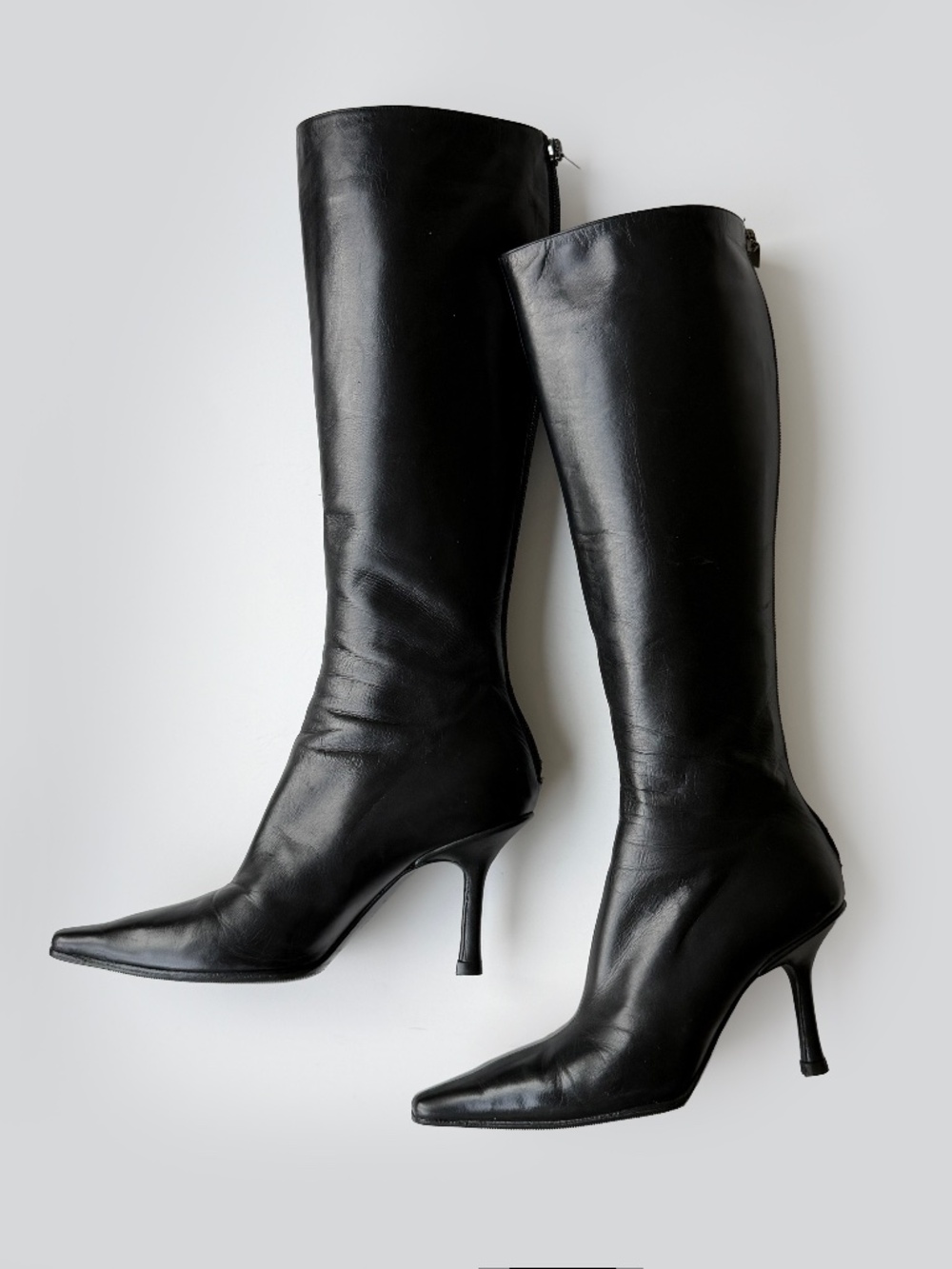 Vintage Jimmy Choo Black Leather Knee-High Boots, IT 37, approx. US 6